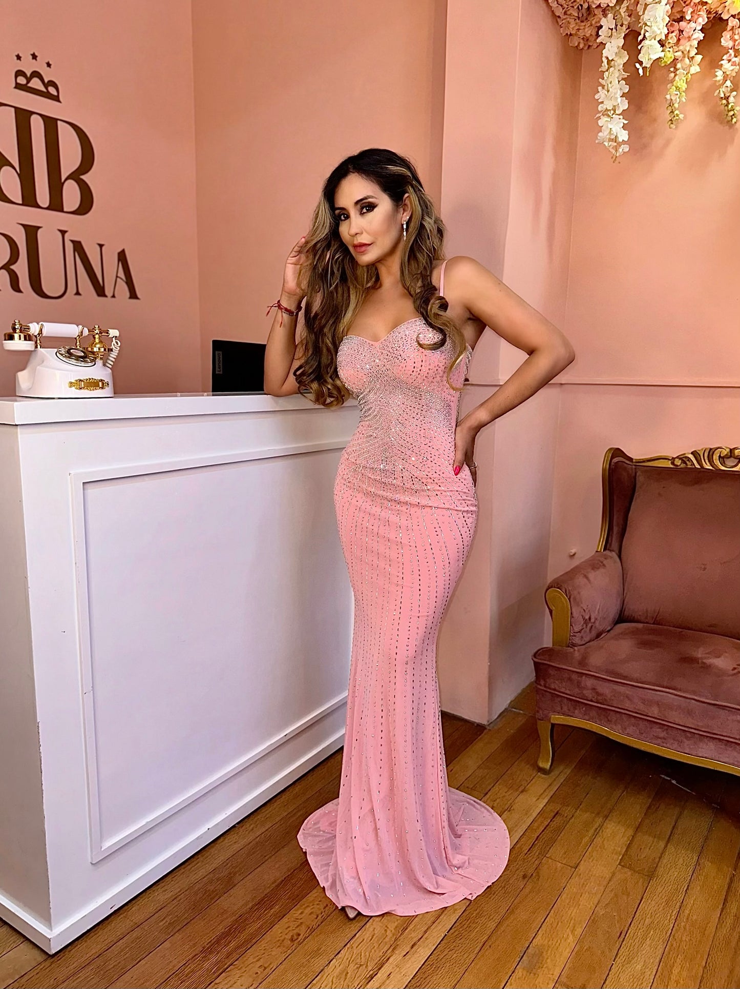 Vestido rosa cristales