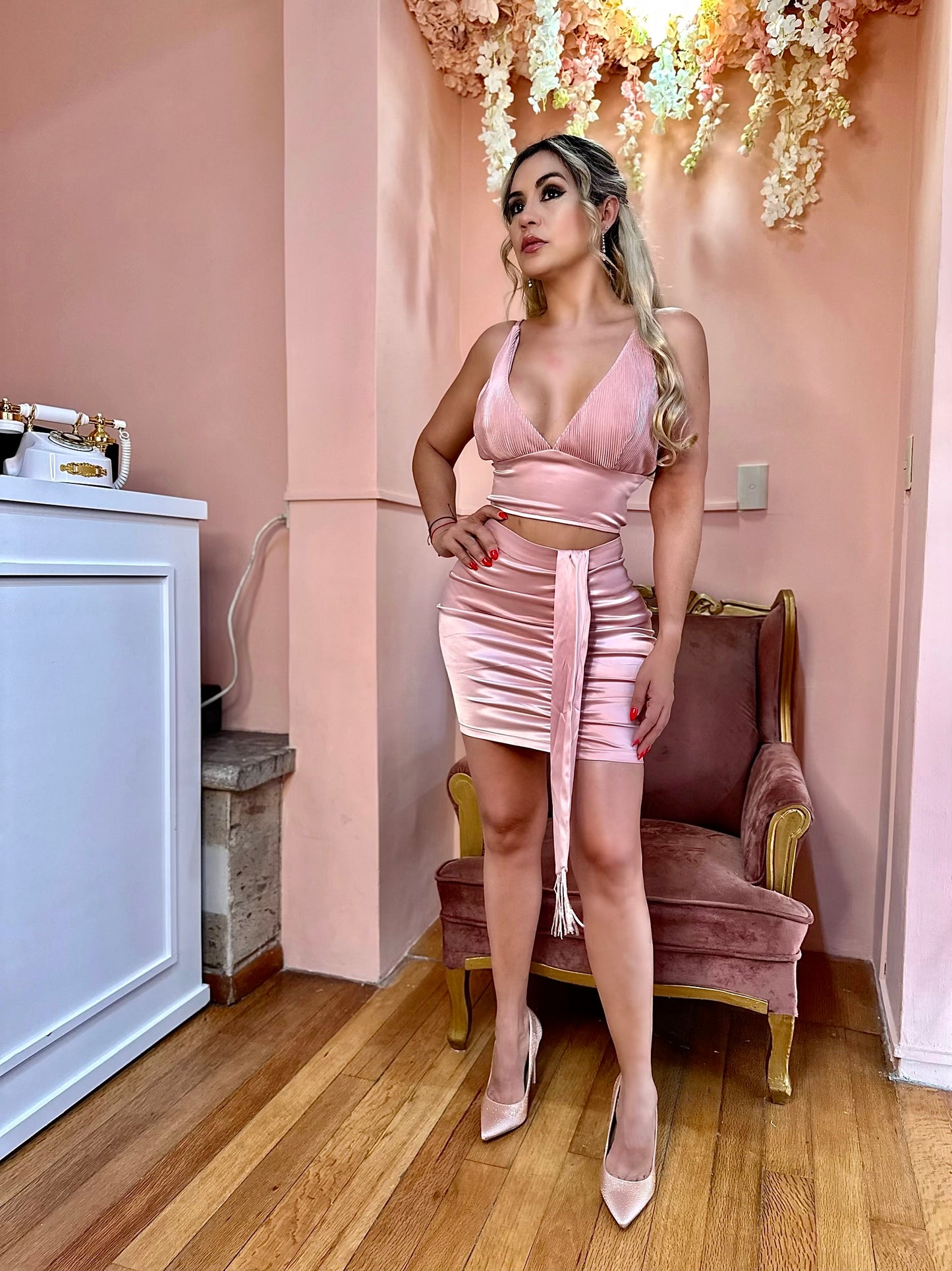 Conjunto rosa satin