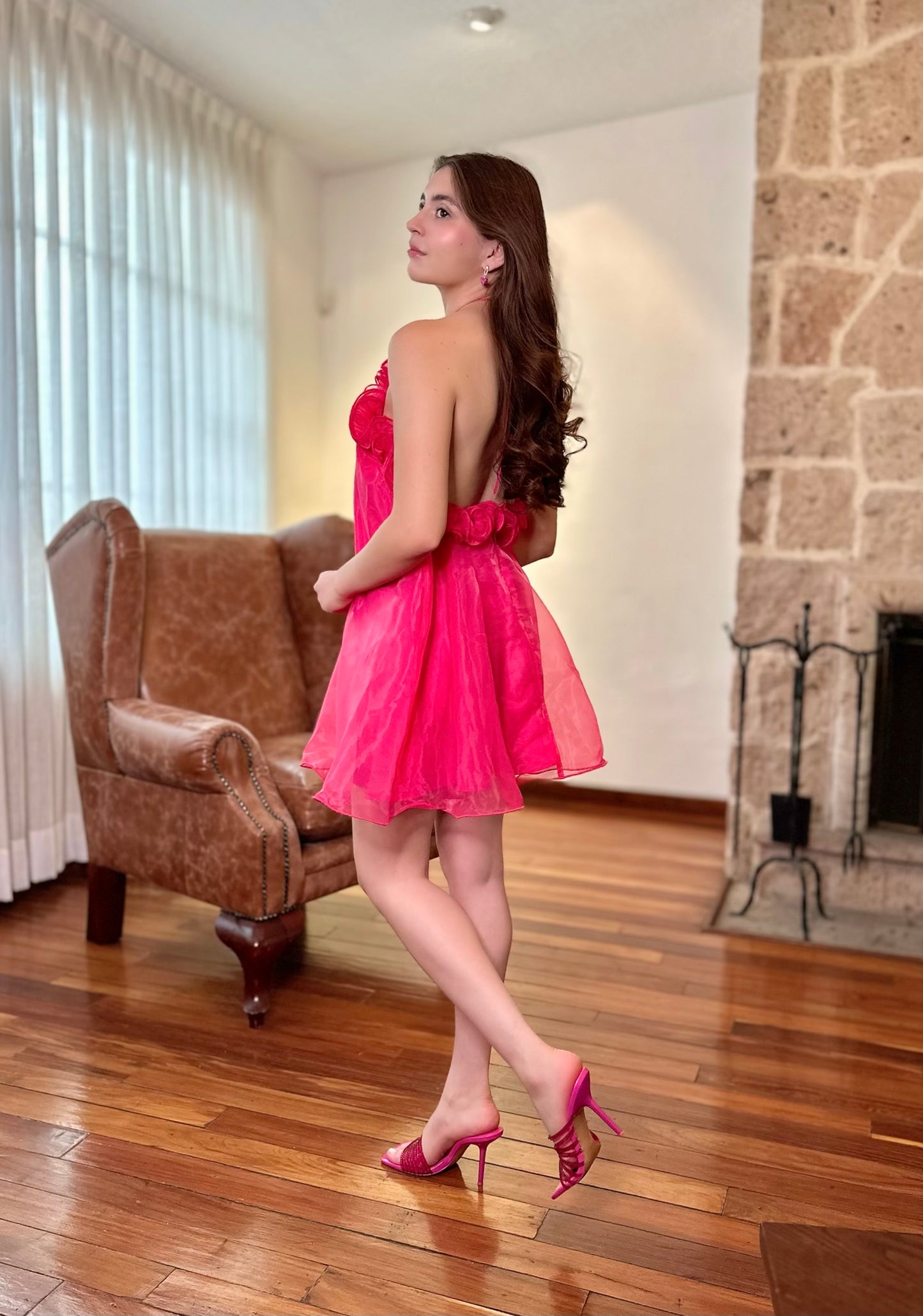 Vestido fucsia organza