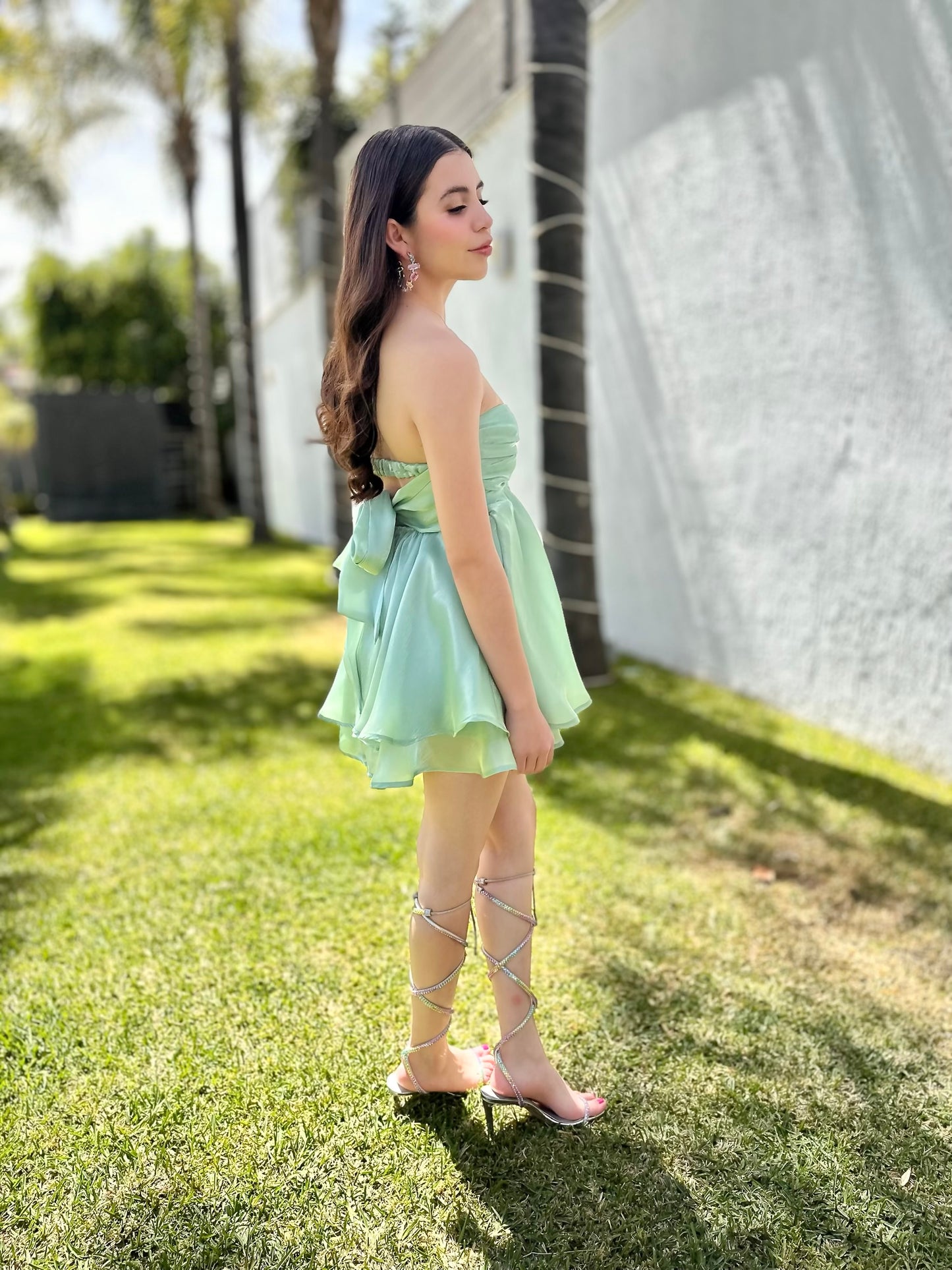 Vestido strapless menta