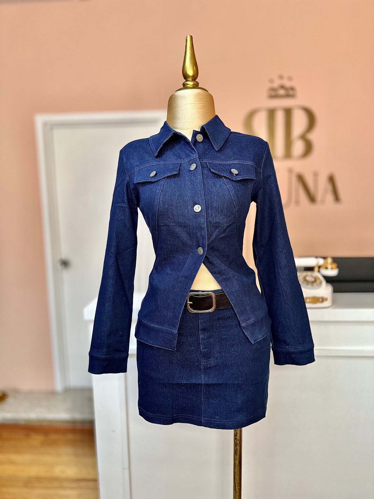 Falda denim cinturón