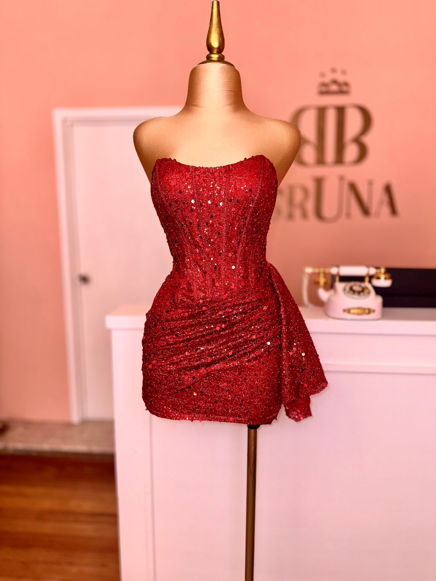 Vestido rojo corset lentejuelas