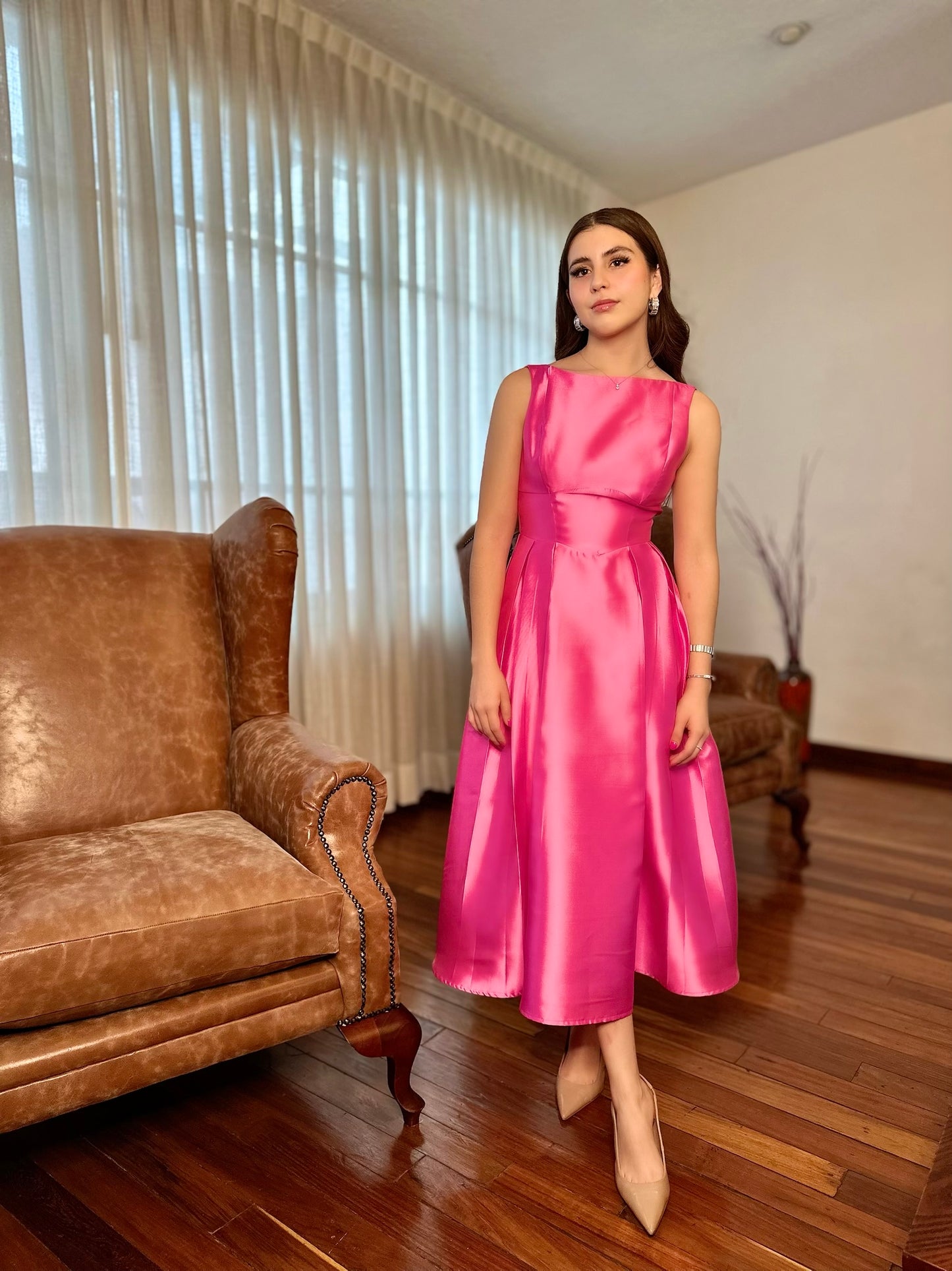 Vestido midi fucsia