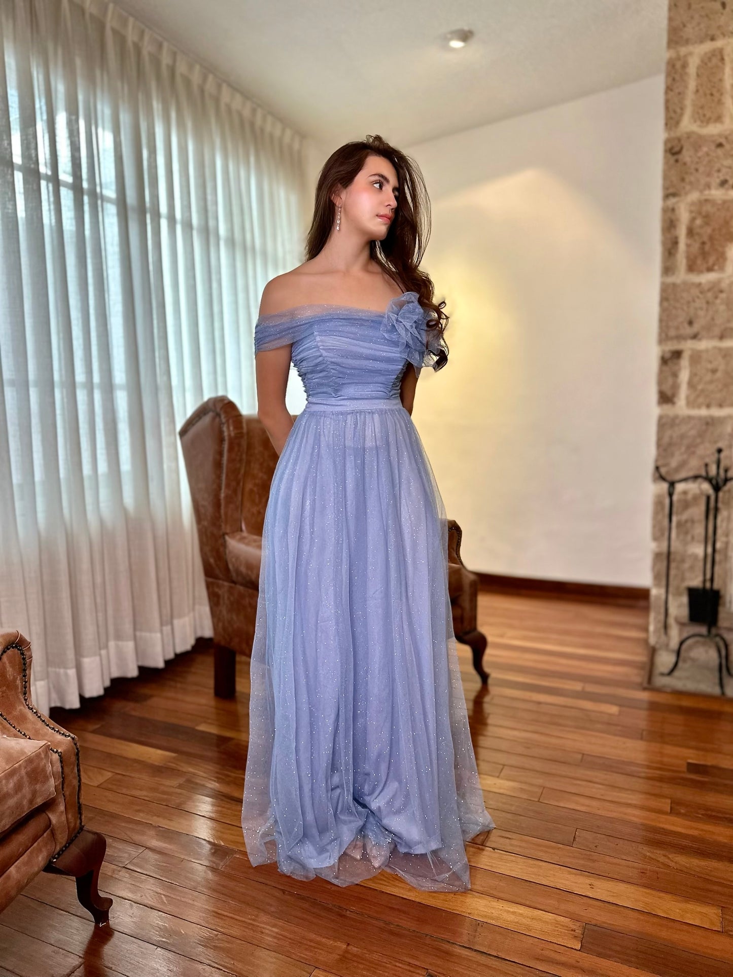 Vestido azul largo tul