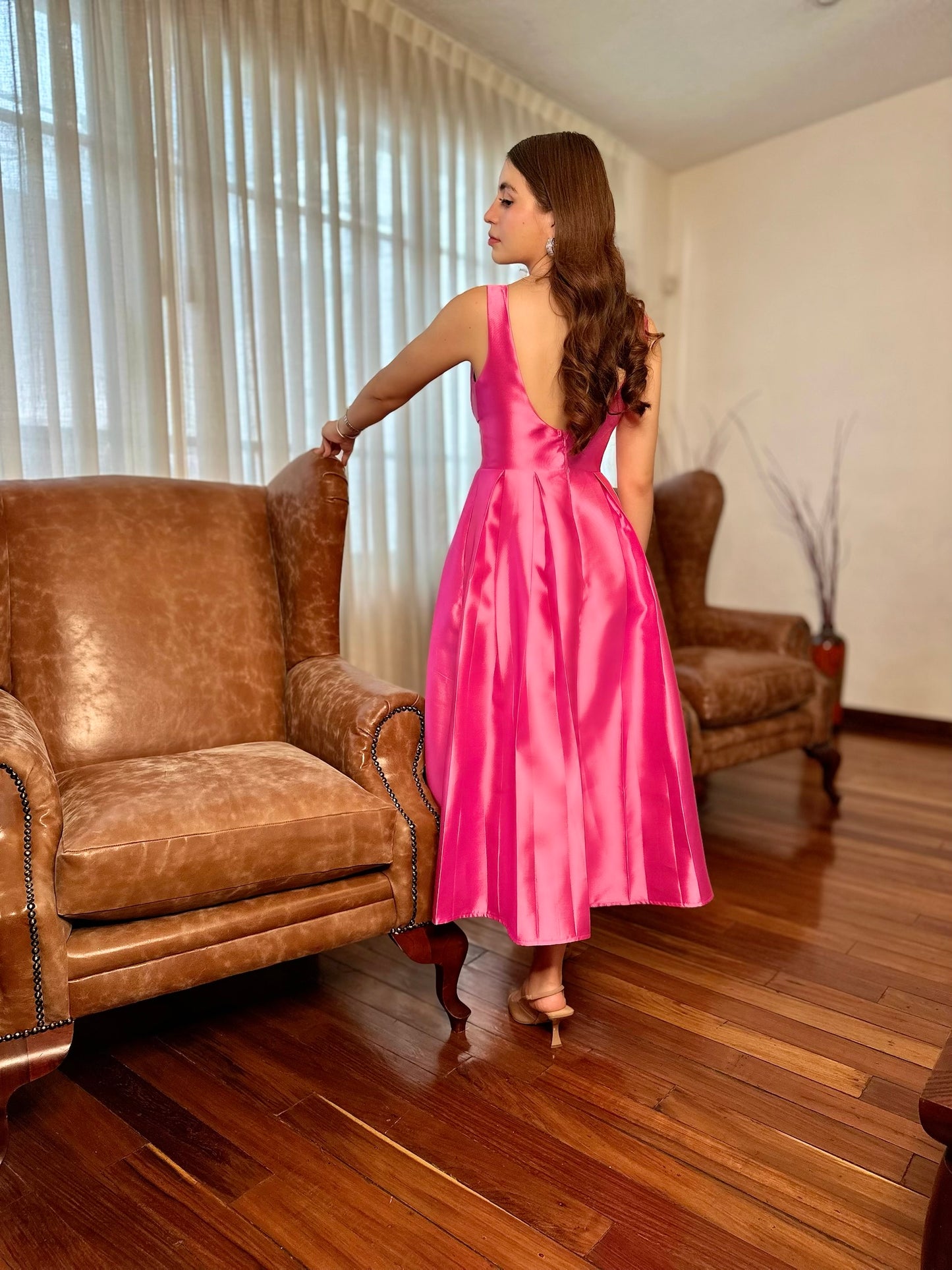 Vestido midi fucsia