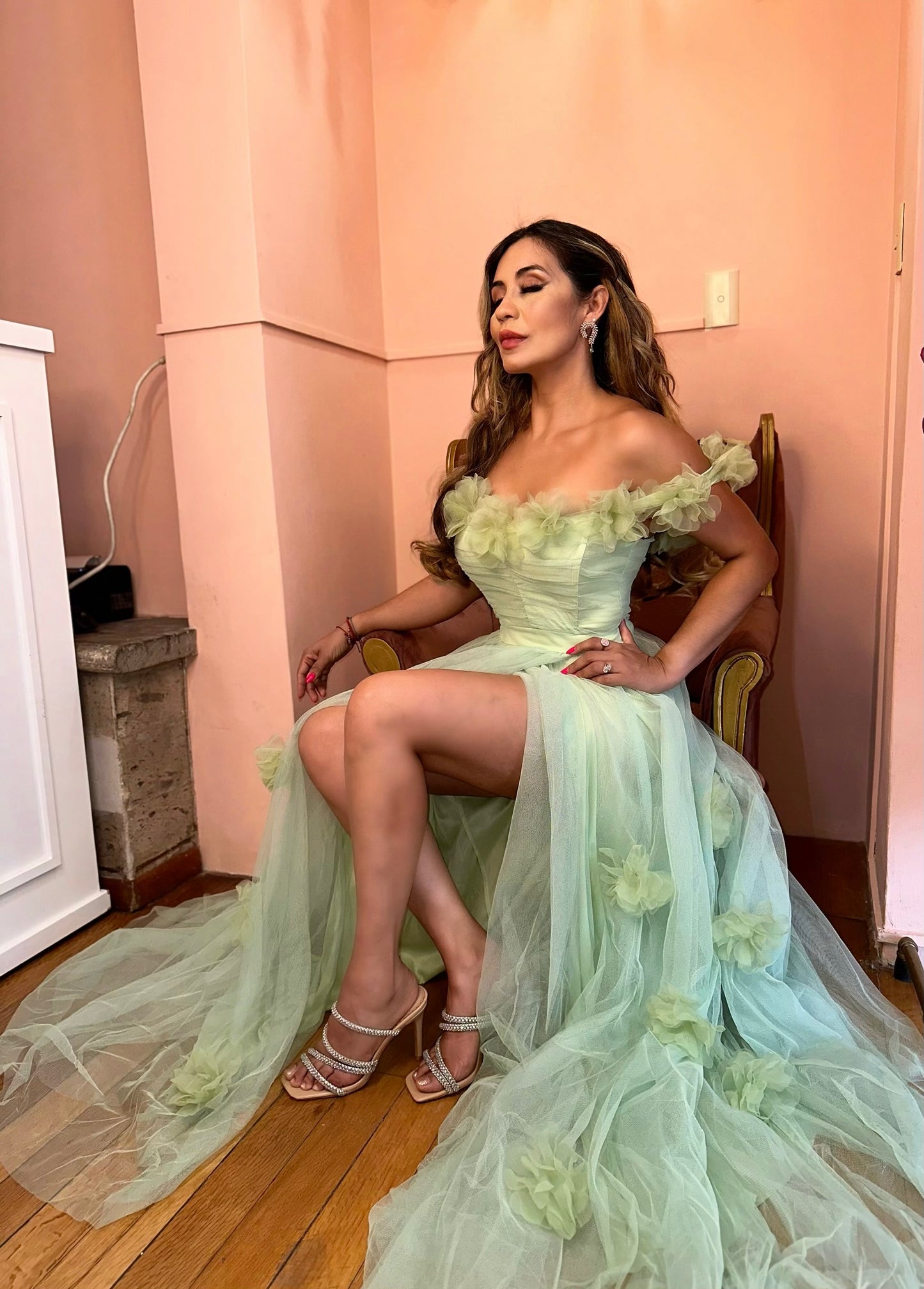 Vestido verde flores