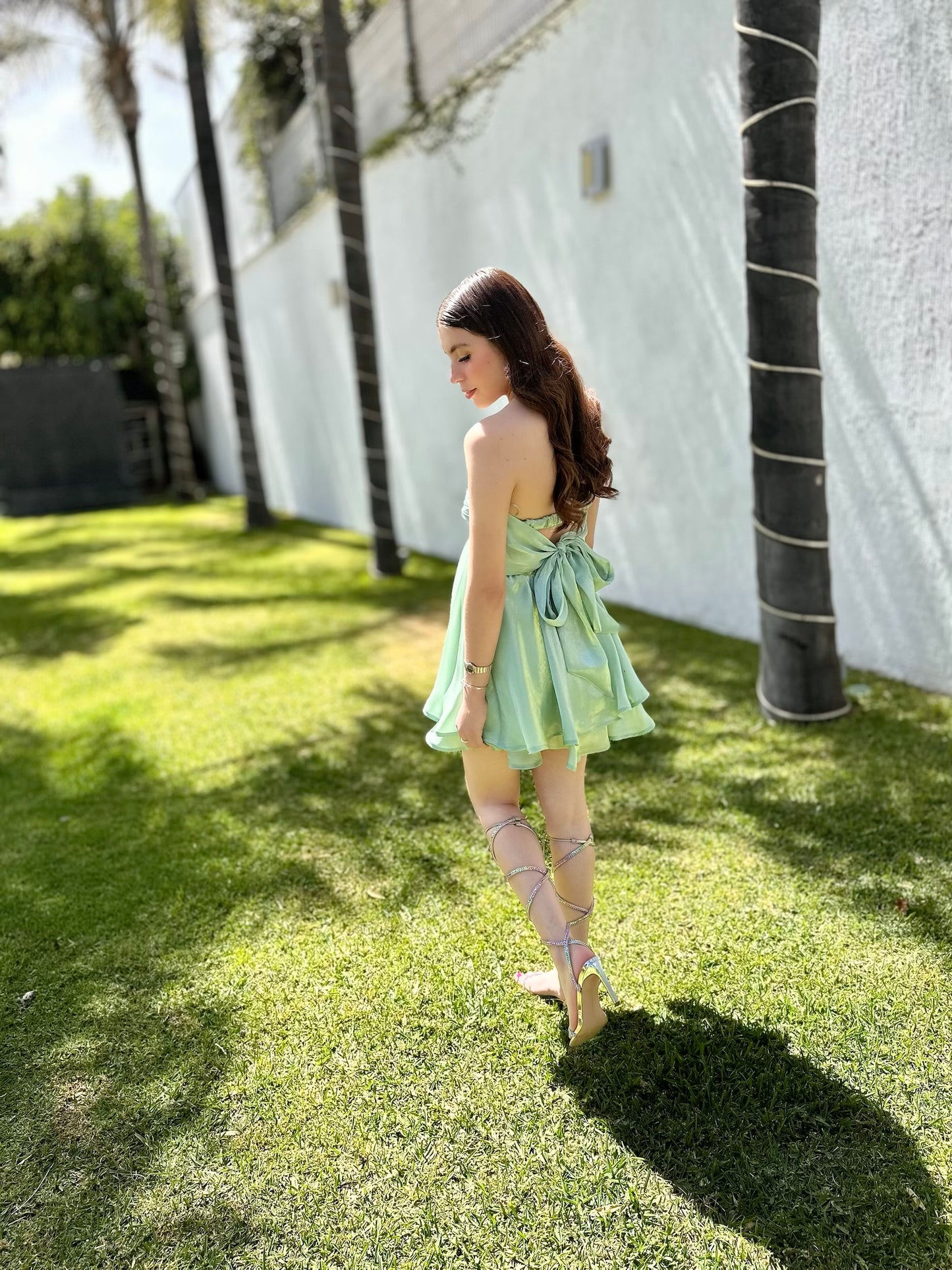 Vestido strapless menta